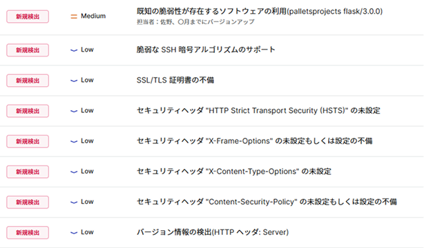 脆弱性を検出した診断結果の例