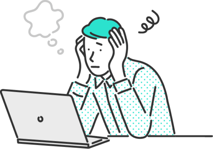 パソコンの前で困っている男性のイラスト